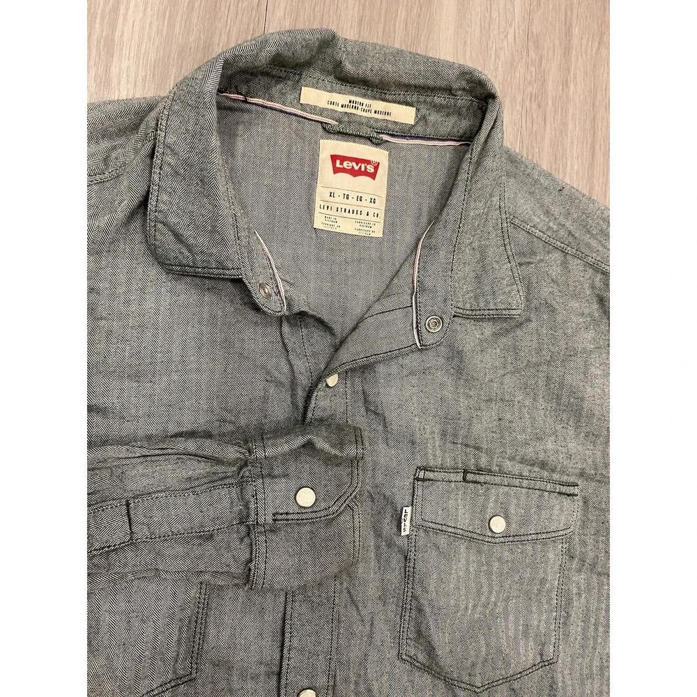 Levi's Shirt Men's Extra Large XL Long‎ Sleeve Pearl Snap Denim Green Soft